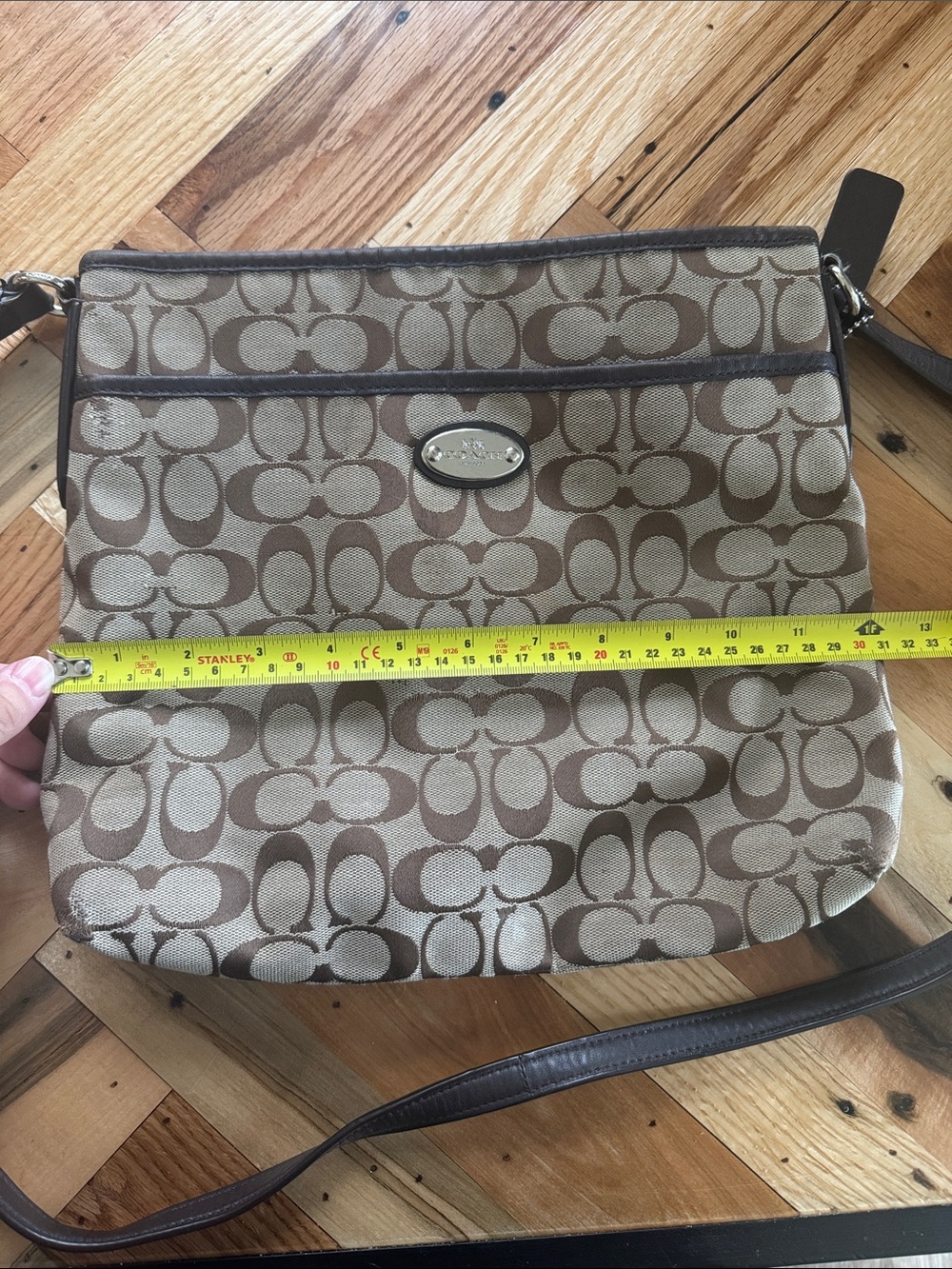 Coach Brown Signature Canvas Crossbody Bag with Dark Brown Trim - Picture 11 of 12